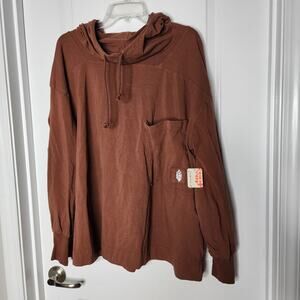 Large | Free People | NWT | Hot Shot Hooded Layer Top | Argan Oil Brown